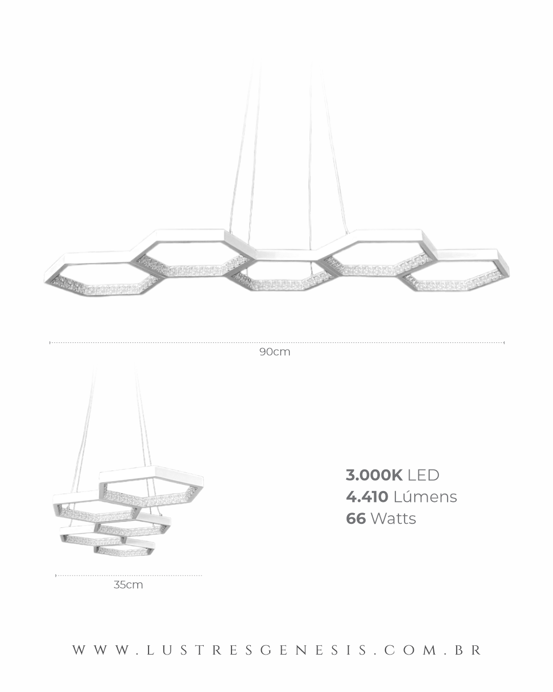 Lustre pendente de LED moderno em formato de colmeia na cor branca. Lustres Gênesis loja online de Lustres e Iluminação Decorativa